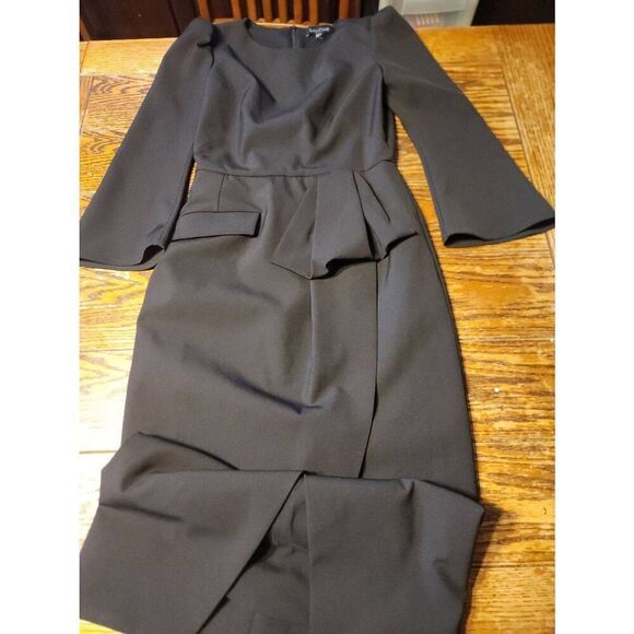 SALONI Valentine Puff Bell Sleeve black  Midi Dress sz US 2 - Picture 3 of 6